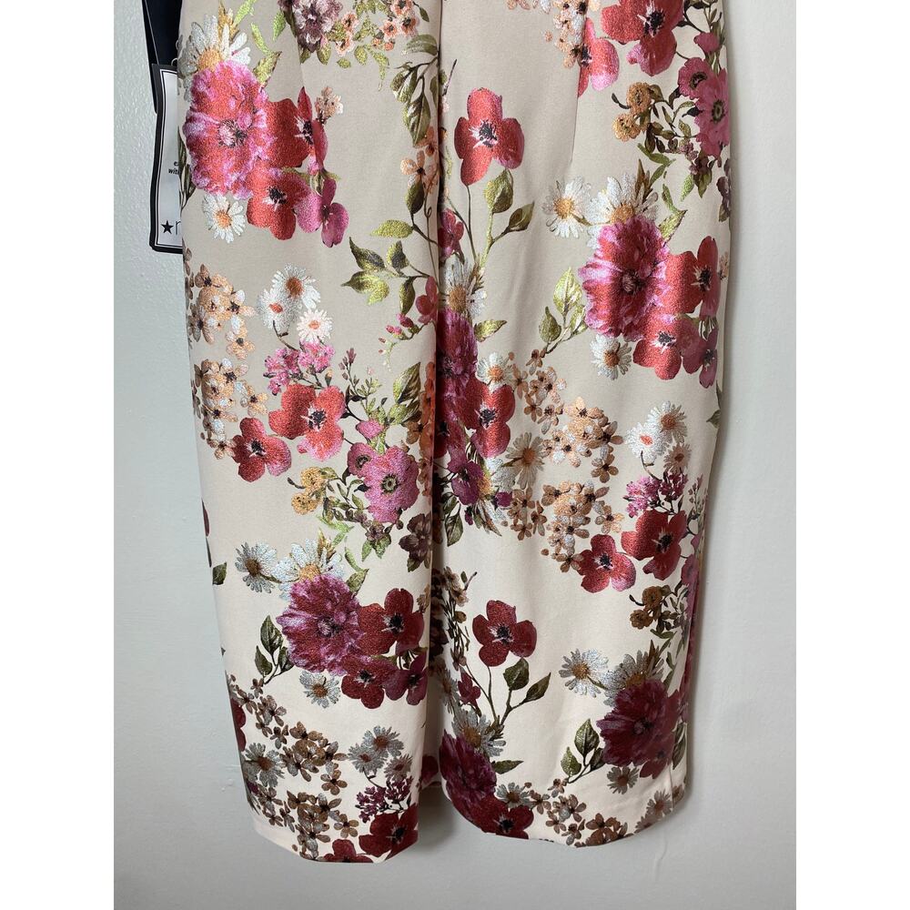 NWT ADRIANNA PAPELL DRESS 14 WEDDING GUEST RED FOIL BEIGE FLORAL COCKTAIL PARTY - Picture 11 of 14